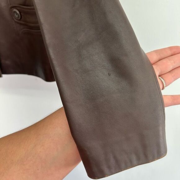 Ann Taylor Loft Women’s Espresso Dark Chocolate Brown  Leather 4 Button Collar J - Picture 6 of 15